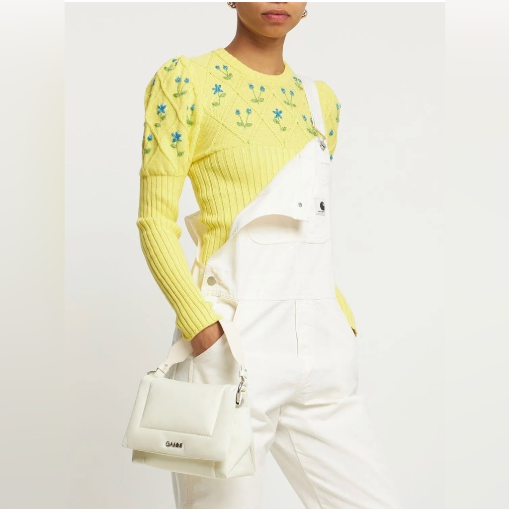 Ganni Pillow Crossbody Shoulder Convertible Bag White $395